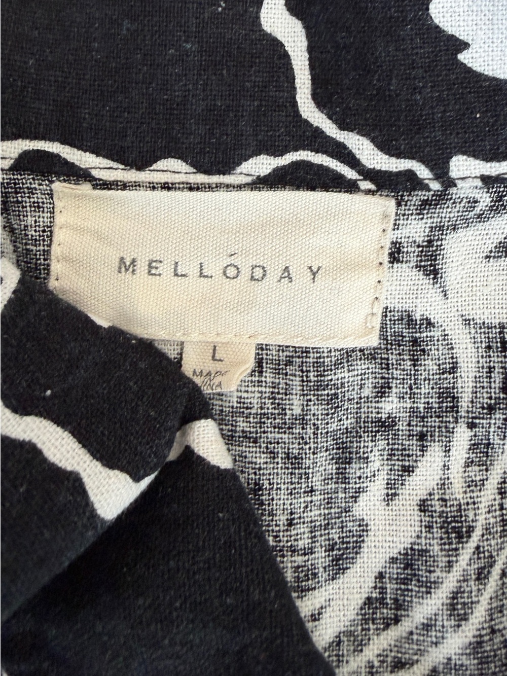 MELLODAY Black & White Floral Abstract Print Midi Shirt Rayon-Linen Blend Dress - Picture 2 of 11